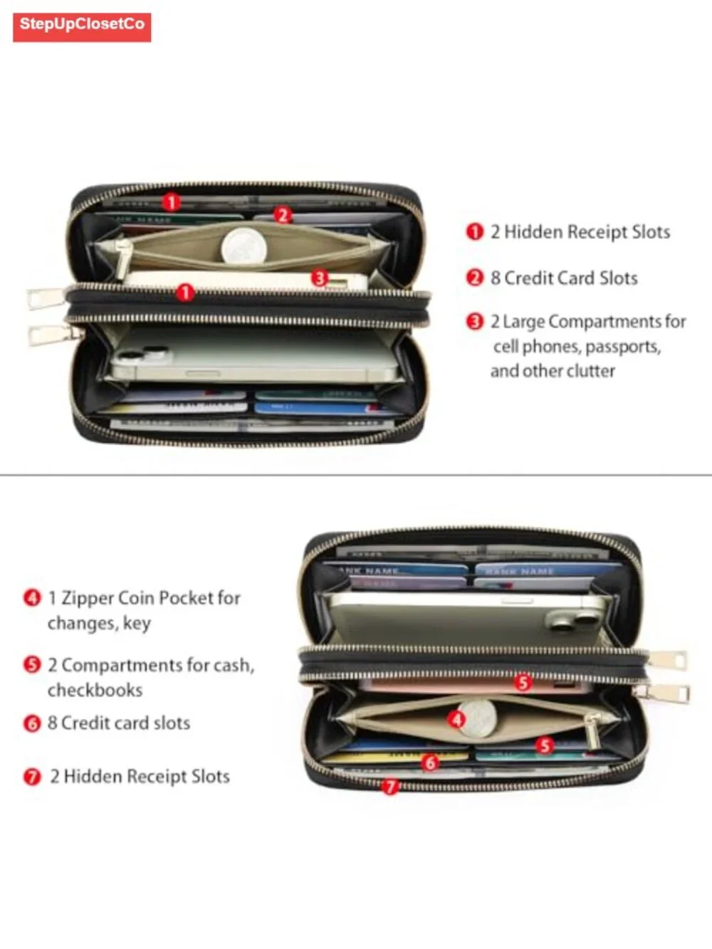 Genuine Leather RFID Blocking Wristlet Wallet with Detachable Wrist Strap